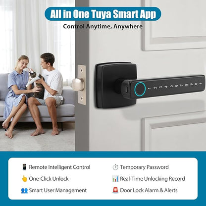 Bamberg N1 Smart Door Knob,4-in-1 Keyless Entry with Fingerprint, Tuya APP, Keypad Code & Key | Biometric Fingerprint Lock for Privacy on Bedroom, Apartment, Office and Indoor Doors