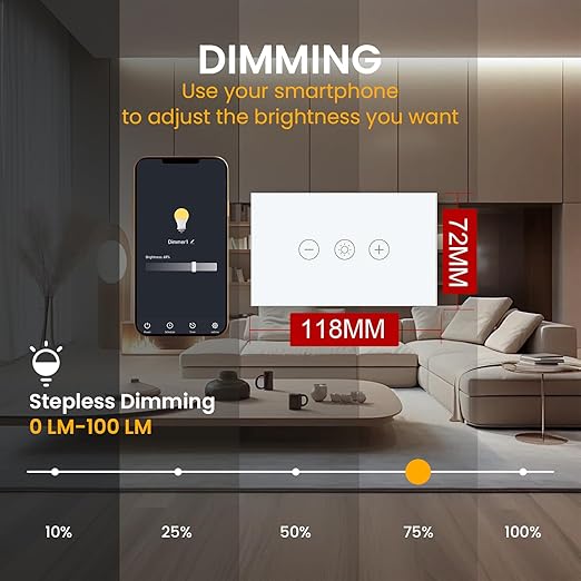 Smart Dimmer Switch Neutral Wire Required, 2.4GHz WiFi Dimmer Light Switch with Remote Voice Control, Tempered Glass Panel, Compatible with Alexa and Google Home, White WiFi Dimmer