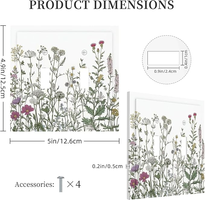 Vintage Herbs Wildflowers Plant Floral Decorative Switch Plates 2 Gang Double Toggle Outlet Light Switch Cover Wall Plate Electrical Faceplate For Bed Room Home Decor