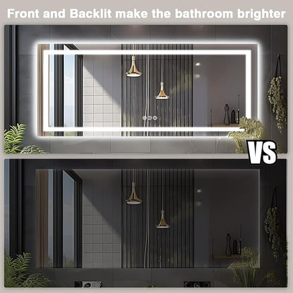 96"x36" Large LED Bathroom Mirror with Lights (Front and Backlit), Anti-Fog Lighted Mirror for Wall, Stepless Dimmable Lighted Mirror, 3 Colors Smart Mirror (Horizontal/Vertical)