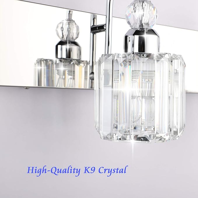 Ralbay Modern LED Crystal Bathroom Vanity Lights 4-Lights Stainless Steel Crystal Vanity Lights Over Mirror Modern Crystal Bathroom Vanity Lighting Fixtures