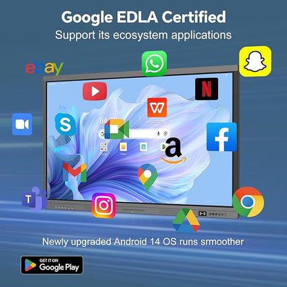 55" Smart Board, 4K Digital Whiteboard for Office, Hybrid Work & Classrooms, Google EDLA-Certified Interactive Whiteboard with Android 14, OTA Updates & Open Apps Ecosystem, 8+128GB Storage
