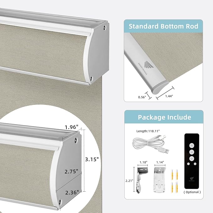 SmartWings Motorized Smart Blinds for Windows in Light Filtering, Electric Remote Roller Shades Compatible with Alexa/Google Home/Homekit, Custom Up to 110”W x 148”H, 5% Openness PVC Free Stone