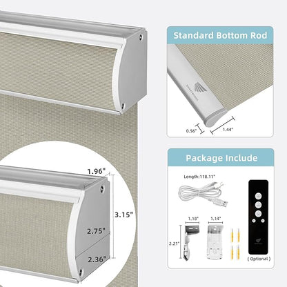 SmartWings Motorized Smart Blinds for Windows in Light Filtering, Electric Remote Roller Shades Compatible with Alexa/Google Home/Homekit, Custom Up to 110”W x 148”H, 5% Openness PVC Free Stone