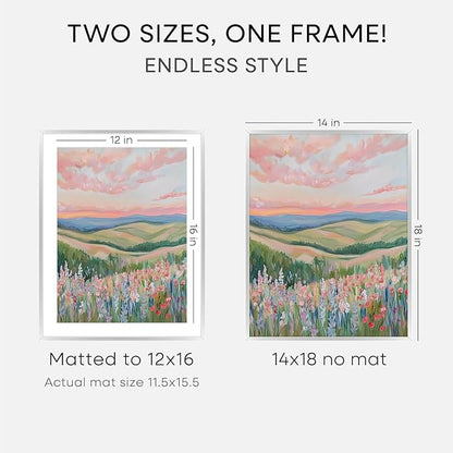Homeforia 14x18 Picture Frame Silver, High End Metal 14x18 Frames with Mat 12x16 for Photo, 14 x 18 Silver Poster Frame Matted to 12 x 16 Print, 18x14 Hanging Frame, Tempered Glass, Wall Kit, Set of 1