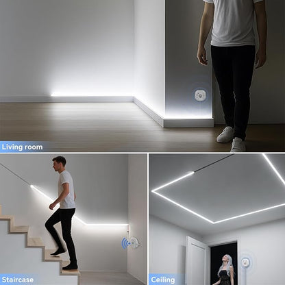 32.8Ft Motion Sensor Running Water Flowing LED Strip Light Kit,6500K White LED Strip Light Cut&Dimmable, 24VMotion Activated Flexible Horse Race Tape Light for Room Stair Corridor