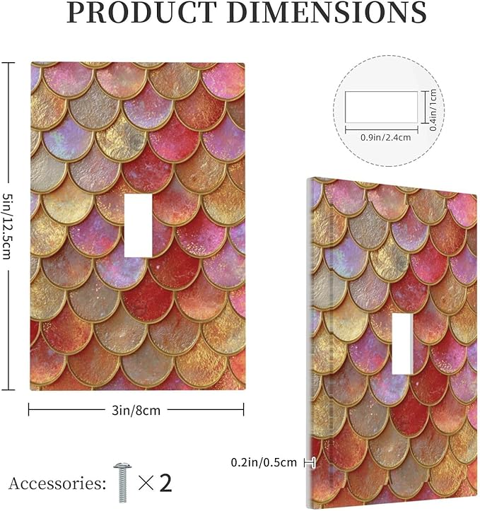 Mermaid Glitter Scale Rainbow Gold Fish Scales Decorative Light Switch Cover 1 Gang Single Toggle Device Electrical Faceplate Switchplates Decorator Outlet Wall Plate for Bed Room Home Decor