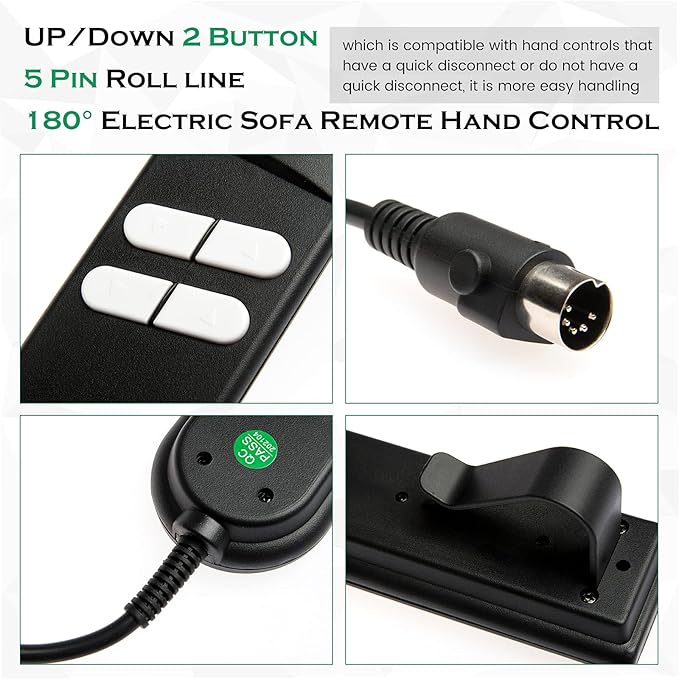 ICYANG Lift Chair Remote Replacement 5 Pin Power Lift Chair Recliner Hand Control, Catnapper Recliner Parts UP/Down 4 Button Roll line 180 Degree Electric Sofa Remote for Okin Power Recliners