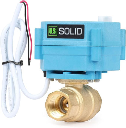 U.S. Solid Motorized Ball Valve - IP67 1/2inch Brass Ball Valve 110-230V with Waterproof Cover, Full Port, 2 Wire Auto Return, Normally Closed