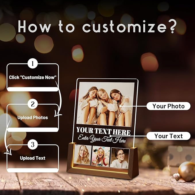 Photo Decorative Plaque Personalized Gifts, Custom Valentines Gifts for Him Her, Customized Picture Frame for Boyfriend Girlfriend Couples Wife Women on Anniversary Birthday