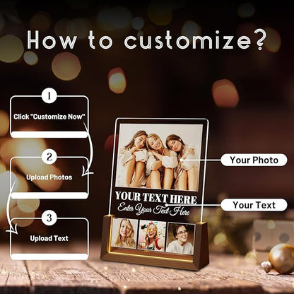 Photo Decorative Plaque Personalized Gifts, Custom Valentines Gifts for Him Her, Customized Picture Frame for Boyfriend Girlfriend Couples Wife Women on Anniversary Birthday