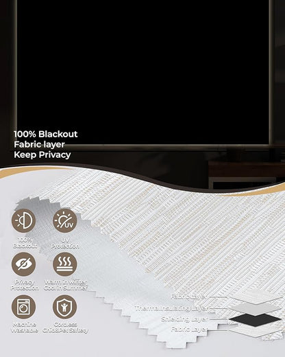 Motorized Roller Shade with Remote Control, 100% Blackout Electric 21-98” Width Blinds for Windows with Via Hub Alexa Google Home, Rechargeable Smart Automatic Customized Size（Texture-Beige）