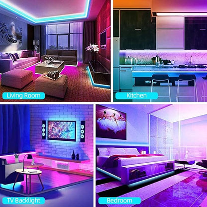 130Ft Led Strip Lights (2 Rolls of 65ft), Music RGB Color Changing,APP Control Strip Lights for Bedroom, Living Room, Kitchen, Party Decorationcontrol (Multi-Colored, 130FT)