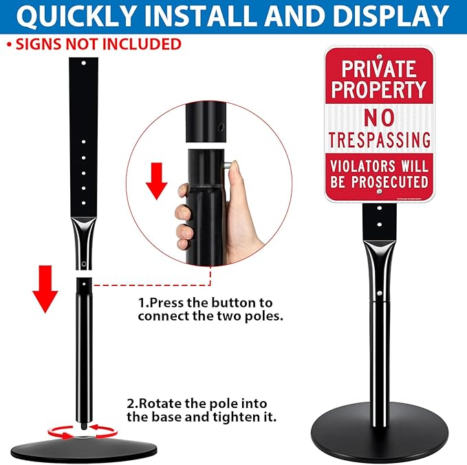 Heavy Duty Parking Sign Post Stand 49", 20lbs Cast Iron Base Sign Post for Outside Sign Holder, Yard Sign Stand, Street Sign Post, Black