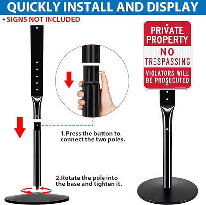 Heavy Duty Parking Sign Post Stand 49", 20lbs Cast Iron Base Sign Post for Outside Sign Holder, Yard Sign Stand, Street Sign Post, Black