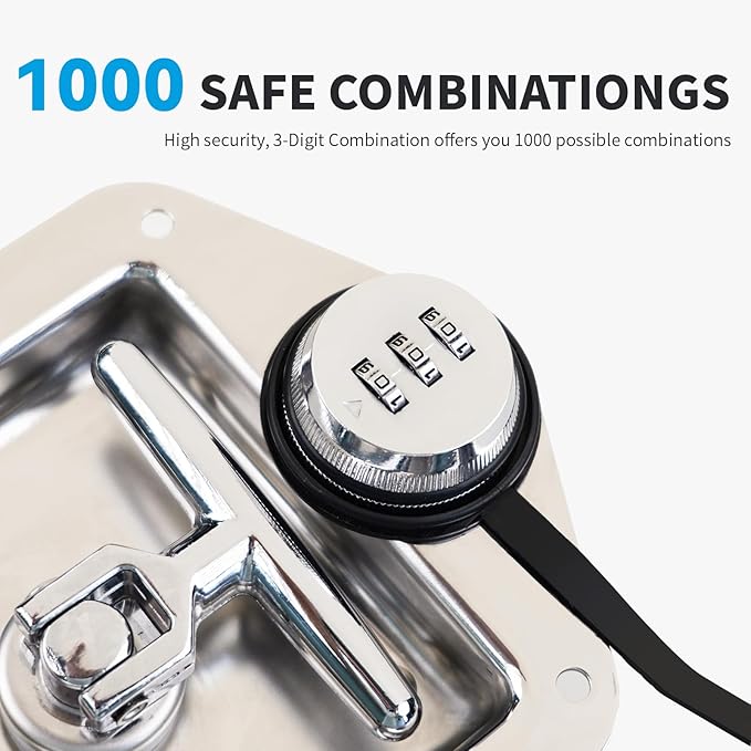 Combination Truck Tool Box Lock Replacement, 3 Digit Combination Lock Keyless Security Folding T-Handle Latch Standard US General for Trailer Toolbox RV Camper Motorhome Patrol Car
