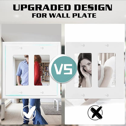 2-Gang Modern Edge Decorative Wall Plate Cover Switch Outlet Double Decorator Electrical Faceplate for Light Switches, Smart Switch, GFCI, Dimmers, Receptacle, USB Outlet (4 Pack, Double Decorator)