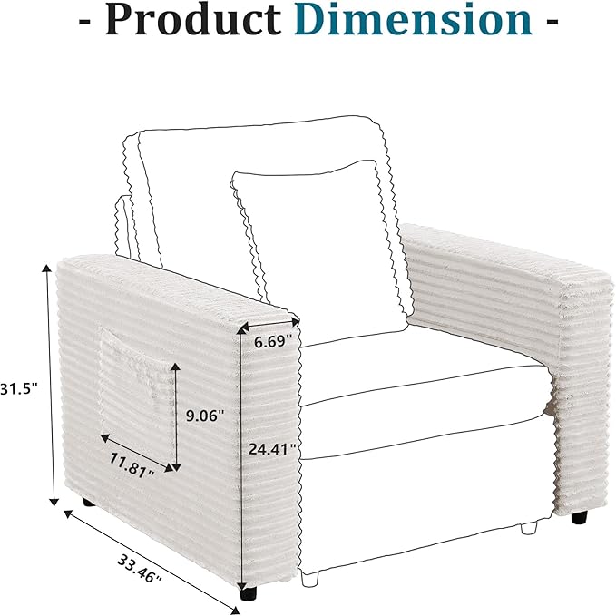 LEVNARY Modular Sofa Armrest Set of 2 with Side Storage Pockets, Faux Rabbit Fur Upholstered Arm Panels, Compatible with Modular Recliner System (White)