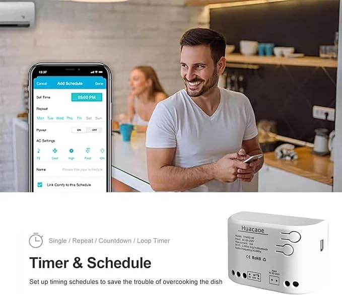 Tuya Smart Life WiFi Switch Module,Tuya 1 Channel Updated USB 5V/AC 85-250V,Momentary Inching Self-Locking Relay Module,Tuya App Remote Control,Dry Contact,Compatible with Alexa Goolge Home