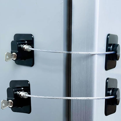 Refrigerator Lock (2 Pack), Fridge Locks with 2 Keys, Child Safety Lock, Baby Proof Cabinet and Drawer Locks, Freezer Latch for Double Door, French Door (Upgraded Black)