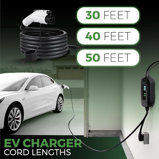 PRIMECOM Level 2 Electric Vehicle (EV) Charger (220V / 240Volt, 16Amp) Portable EVSE Smart Electric Car Charger, 30', 40', and 50 Feet Lengths (European, 50 Feet)