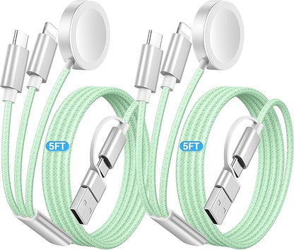 Temdan 2Pack for Apple Watch Charger, 3 in 2 Multi Charging Cable, iPhone Charger, USB A/Type C/Lightning Cable, Portable Travel Essentials Designed for iWatch Ultra/SE/11-1 & iPhone 17-12/ iPad-5Ft
