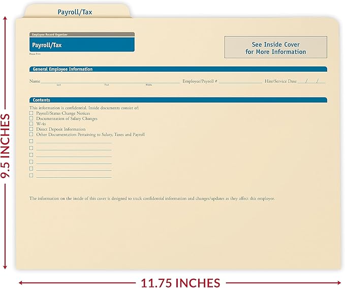 ComplyRight Payroll/Tax Folder - 11.75” x 9.5” - HR and Employee Management - 25-Pack