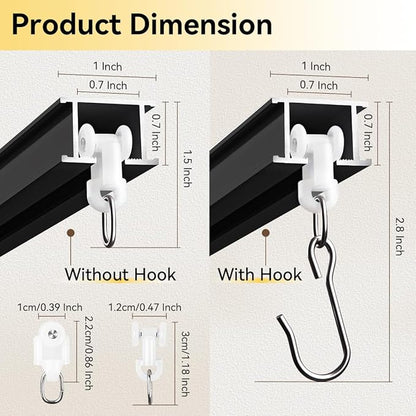 Curtain Track, Ceiling Curtain Track for Room Divider, Ceiling Mount Rail Set with Roller Hooks, Black, 3ft - 6ft
