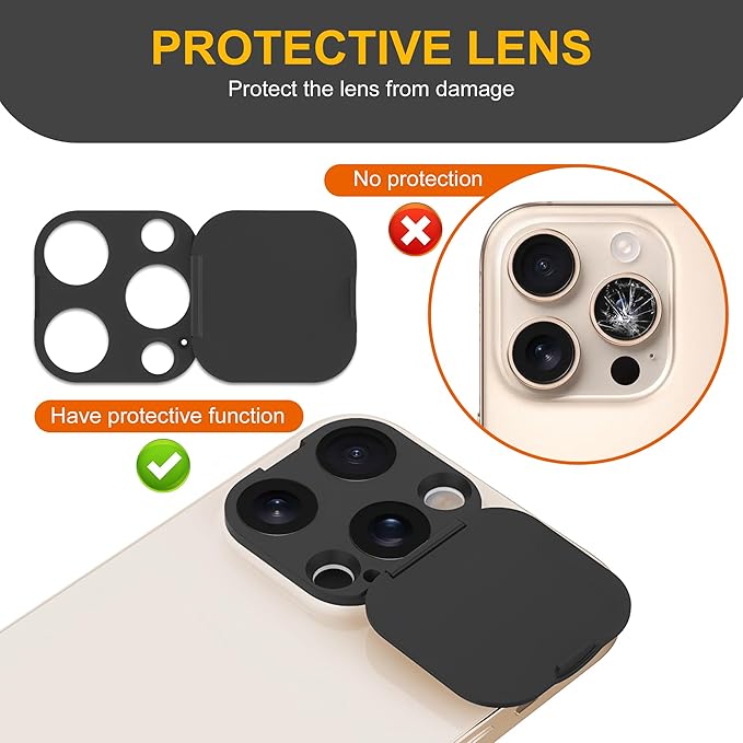 3 Pack Privacy Cover Compatible for iPhone 15 Pro/iPhone 15 Pro Max with 2 Front Camera Privacy Cover, Anti-Spy Camera Cover, Easy-Adhesive Design, Safeguard on iPhone 15 Pro/15 Pro Max. Black