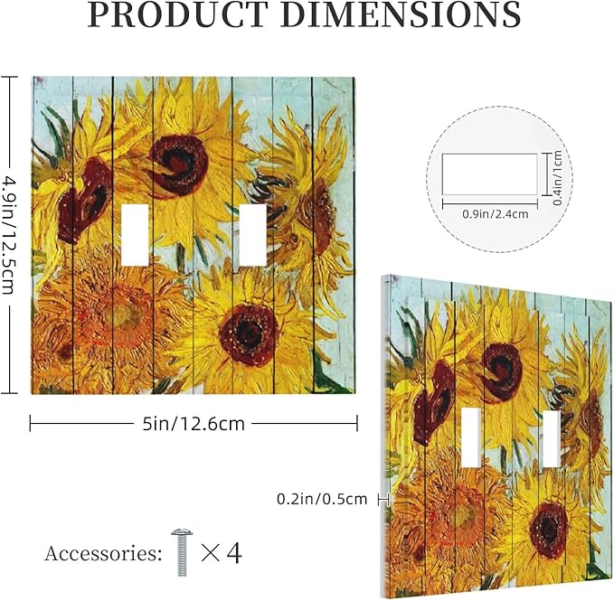 Decorative Switch Plates Sunflowers Oil Paintings Wood Floral 2 Gang Double Toggle Outlet Light Switch Cover Wall Plate Electrical Faceplate For Farmhouse Bed Room Decor