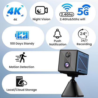 2025 Upgraded 4K Security Camera, 5GHz WiFi Indoor Camera, Home Security Camera with Night Vision, Motion Sensor, Long Battery Life, Motion Detection, Remote Viewing, Wireless Surveillance Cam