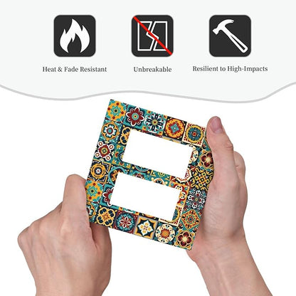 Decorative Outlet Covers Mexican Talavera Colorful Mosaic Tiles 2 Gang Double Gfci Rocker Electrical Wall Panels Light Switch Cover Plate For Bathroom Kitchen Decor