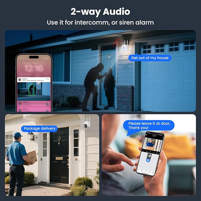XMARTO 10X Zoom Security Camera, 2K HD 24/7 Recording Security Camera System with Auto Tracking, Wireless PTZ Home Security System for Indoor Outdoor Surveillance, Motion Detection, 2-Way Audio