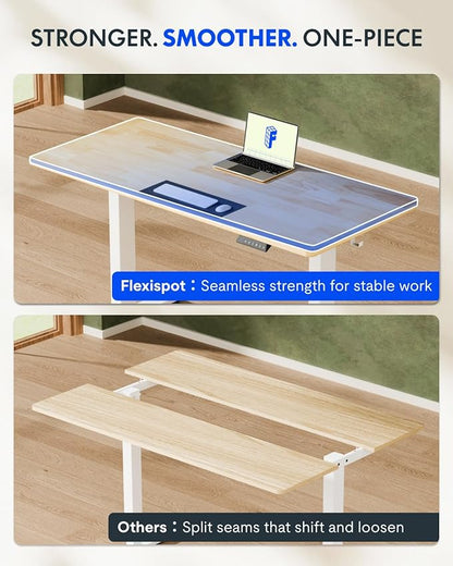 FLEXISPOT EN1 One-Piece Solid Wooden Standing Desk 55 x 24 Inches Height Adjustable Electric Sit Stand Home Office Desks (Black Frame + Rubber Wood Top, 2 Packages)