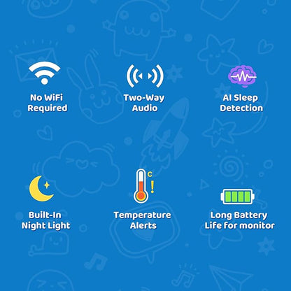 Baby Monitor with 1 or 2 HD Cameras – No WiFi Needed, AI Sleep Detection, Night Vision, Two-Way Talk, Temperature Alerts – Split Screen Option (1 Camera)