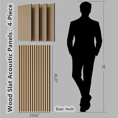 Wood Wall Panels, 45.3" x 23.6" Acoustic Panels for Wall and Ceiling, 3D Fluted Sound Absorbing Panel for Interior Wall Decor Noise Reduction (4Pcs-White Oak)