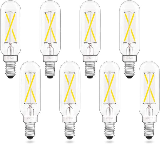 2-Watt T8 LED Candle Light Bulb Dimmable, E12 Small Chandelier Base, 25w Equivalent Tube LED Filament Bulbs for Hallway, Wall Sconces, Porch, Soffit, Bright White 5000K, 8pcs