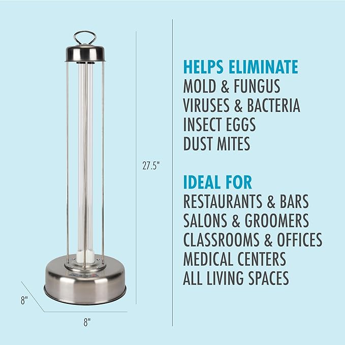 Whole Room Surface UV Light Sanitizer - USA 100W Professional Grade UV-C Lamp for Commercial & Home Use With Timer, & 10,000hr Bulb, EPA Registered, Lab Certified 99.9% Germ Kill in 15 Mins