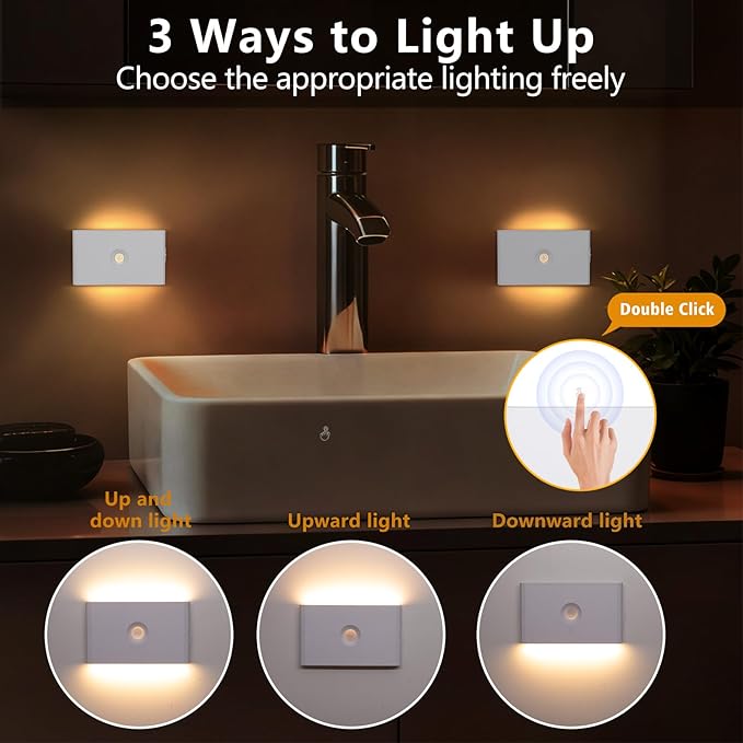 Motion Sensor Night Light, Rechargeable Battery Night Light, 2700K-6500K Magnetic/Stick-on Closet Lights, Dimmable Stair Lights for Bedroom Kitchen Hallway Stairs (2 Pack)