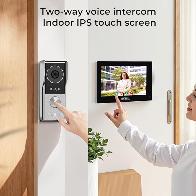 2-Wired video intercom system,Video Doorbell Camera with Monitor, 1080P 7-inch Touch Screen, video door phone,Night Vision, 130° Wide Angle, Tuya App Remote Unlock, Waterproof, No Monthly Fees