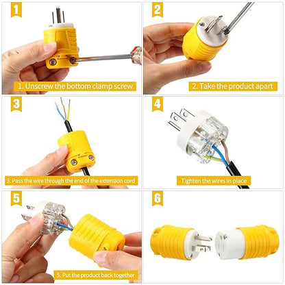 Sherr 16 Pcs Extension Cord Ends 15A 125V 2 Pole 3 Wire Heavy Duty Replacement Male Plug Female Connector Set 5-15P 5-15R Straight Blade Plug Grounding Type/ETL Listed (Male,Female)
