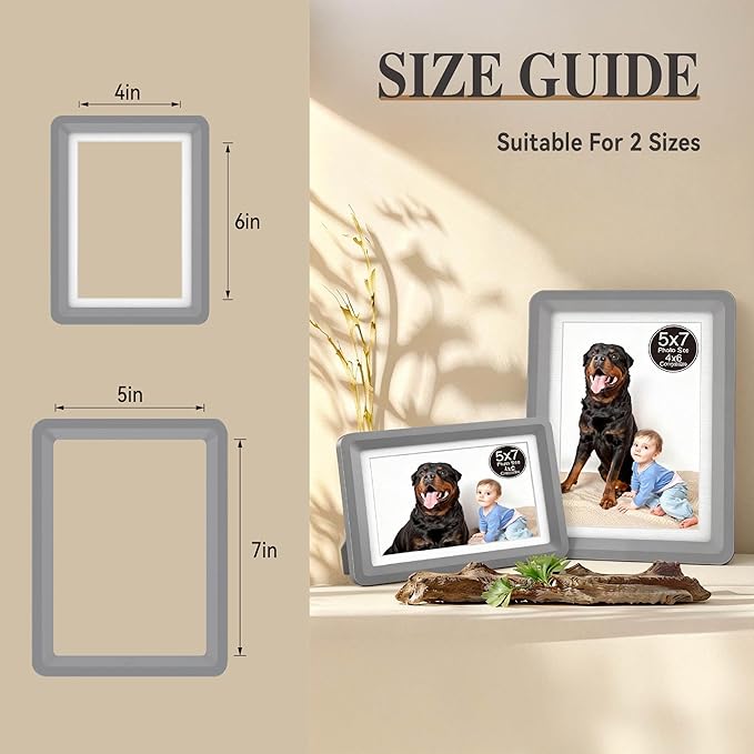 Dark Gray 5x7 Picture Frame with Acrylic Front 10 Pack, ABS Frame for 5x7 or 4x11 Photos, Shatterproof UV-Resistant Tabletop Photo Frame, Vertical/Horizontal Display for Home Décor