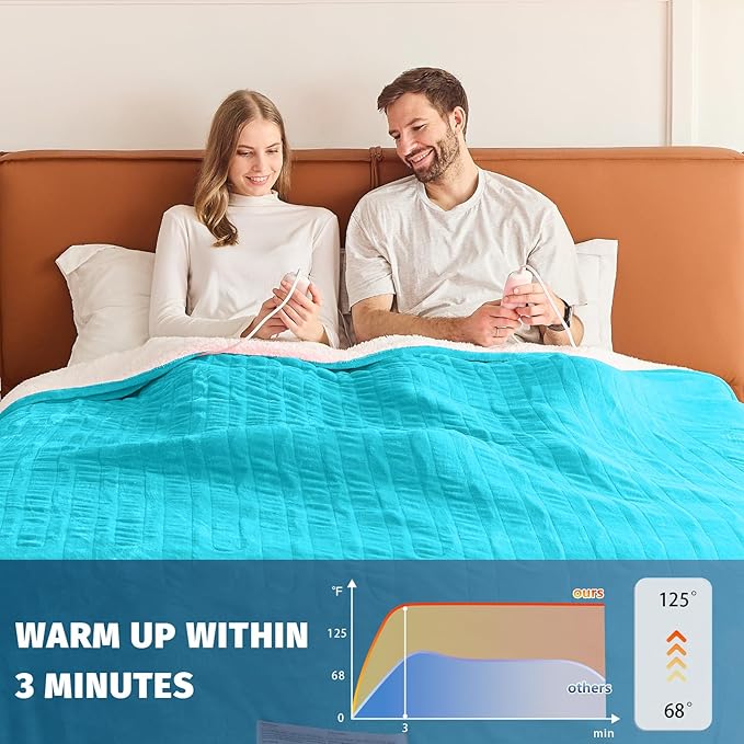 Heated Electric Blanket Queen Size - 84" x 90" Heating Blanket with Dual Control, 10 Heating Levels & 8 Hours Auto Off, Soft Warm Flannel Blanket, Christmas Birthday Gifts for Senior Grandma