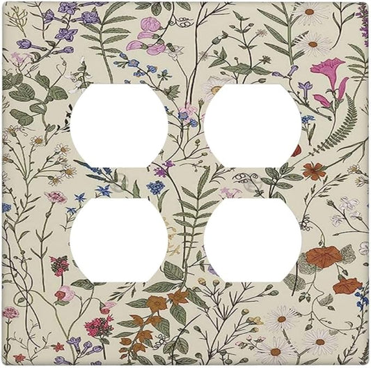 Decorative Outlet Covers Rustic Beige Wildflower Flowers 2 Gang Wall Plate Cover Double Duplex Receptacle Two Switch Light Switch Cover Plate Jumbo Dual Faceplate for Home Decor