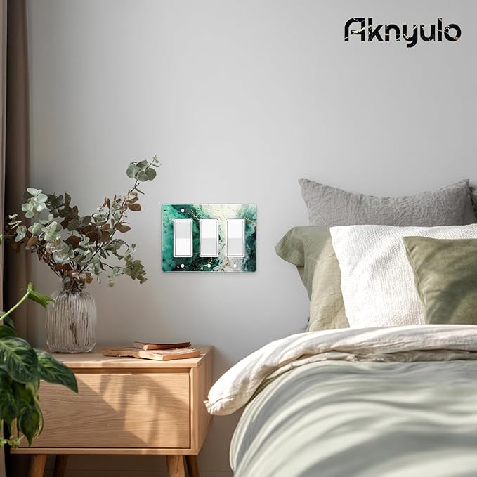 Modern Abstract Lexury Dark Turquoise Teal Blue Gray Marble Textured Light Switch Plate Acrylic Decorative Wall Outlet Cover Switch Plates Wall Plates