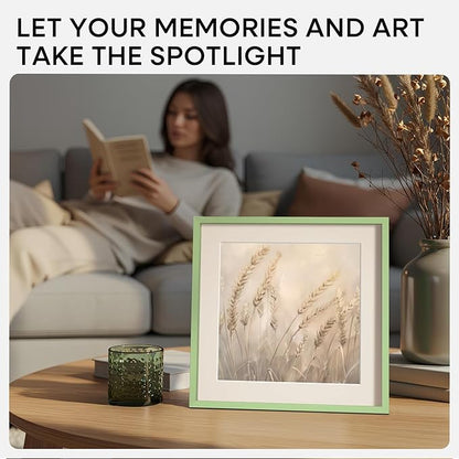 Homeforia 10x10 Picture Frame Sage Green, High End Metal 10 by 10 Square Frames with Mat 8 x 8 Photo, 10by10 Poster Frame Matted to 8x8 Art, Wall or Tabletop Frames, Tempered Glass, Wall Kit, Set of 2