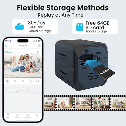 4K Security Camera with 64GB SD Card, Battery Powered Security Cam, 100-Day Standby, AI Human Detection, Night Vision, Real-Time Alert, Baby Monitor, Pet Cam for Home or Office