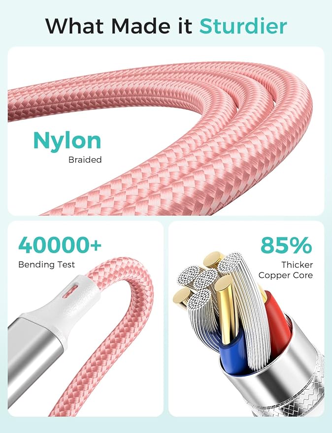 Travel Essentials,4 in 1 for Apple Watch Charger/iPhone Charger/Multi Charging Cable,Vacation RV Camping Essentials,USB C/L/Micro Portable Charger for iWatch 11-1/iPhone 17-12,Car&Gift-Pink