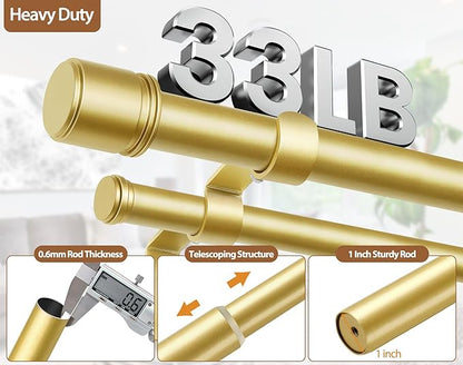 Double Curtain Rod 72 to 144 Inch, HOTOZON 1 Inch Heavy Duty Double Curtain Rods for Windows 60 to 140 Inches(5-11.6 ft), Telescoping Drapery Rod with Simple End Finials, Gold