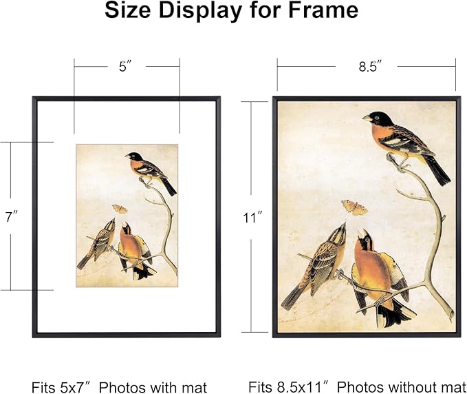 8.5x11 Picture Frame, Black Metal Photo Frames with HD Glass, Fits 5x7 with Mat or 8.5 x 11 without Mat, Display for Wall and Table, 1 Pack